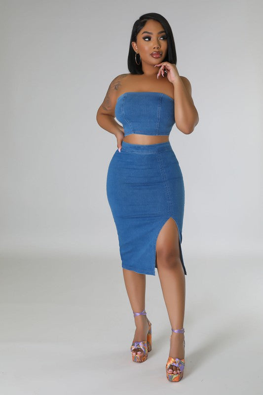 Denim Tube Top & Pencil Skirt Set