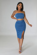 Denim Tube Top & Pencil Skirt Set