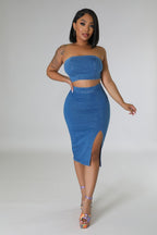 Denim Tube Top & Pencil Skirt Set