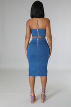 Denim Tube Top & Pencil Skirt Set